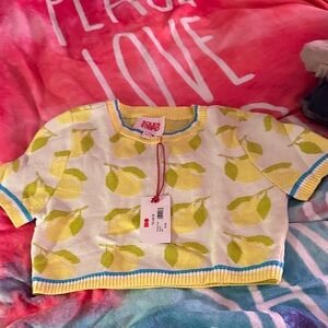 SOLID & STRIPED Lemon Pattern Kids Sweater - Yellow and White